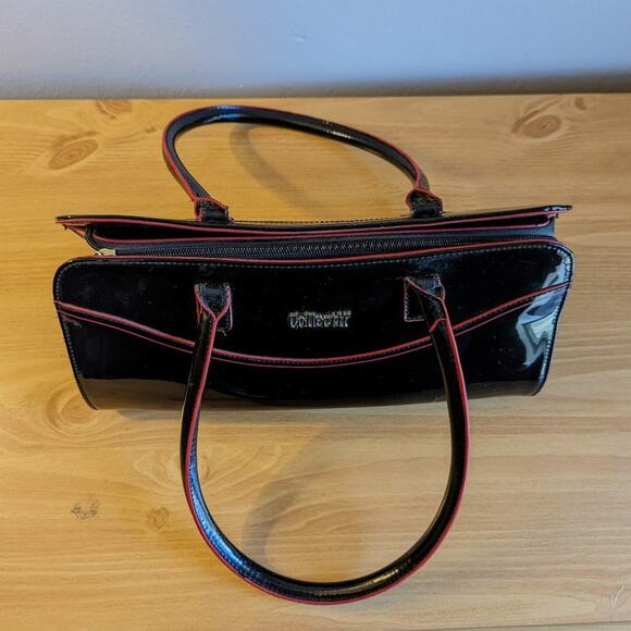 Collectif London 1950s Inspired Black Patent Leather Top Handle Barrel Bag Purse - Picture 10 of 12